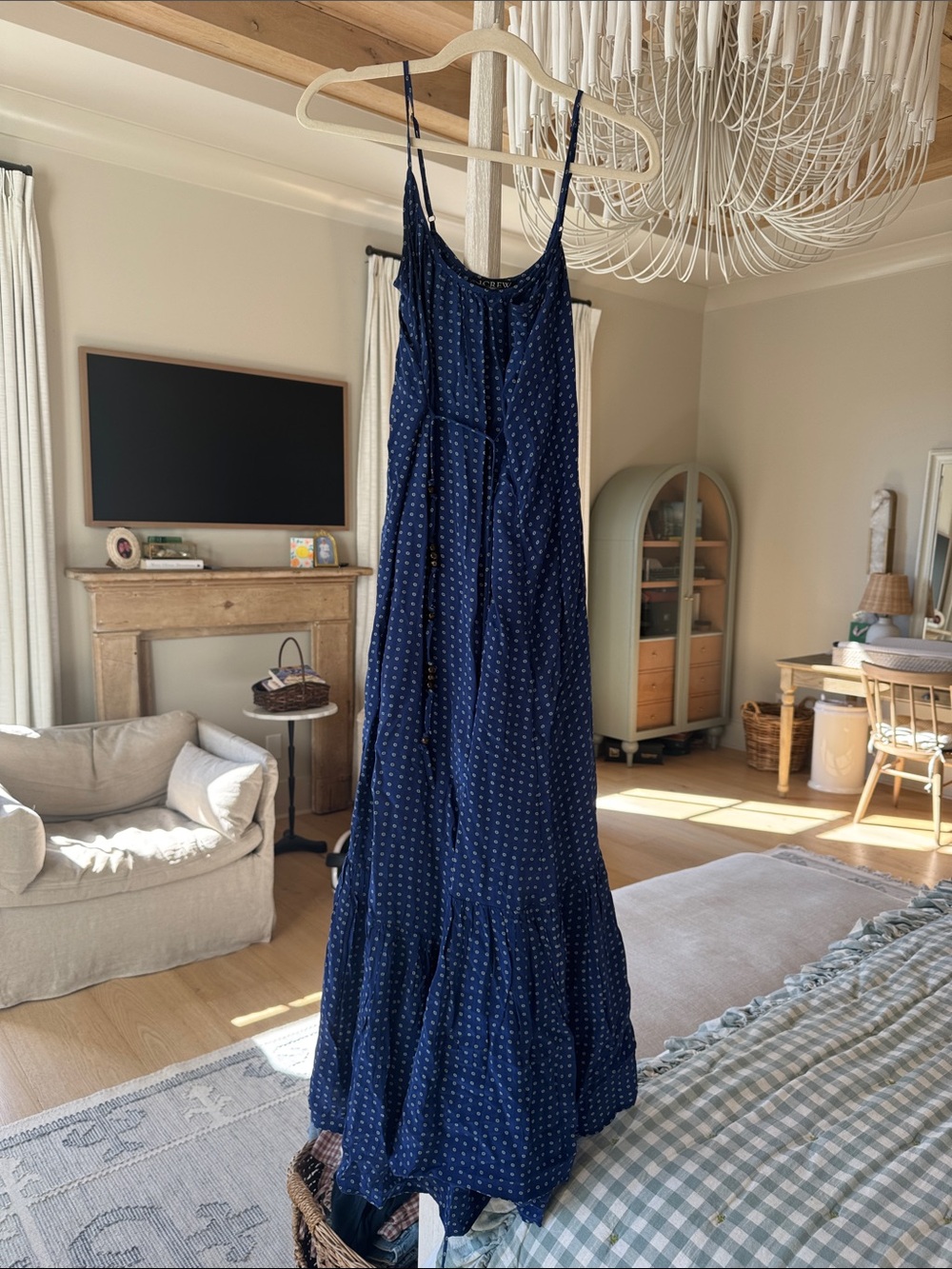 J. Crew Navy Maxi Sundress with White Dot Print